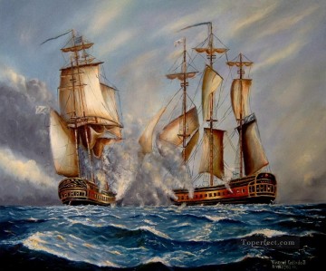 Buque de guerra Painting - Batalla naval tras alguien filipino